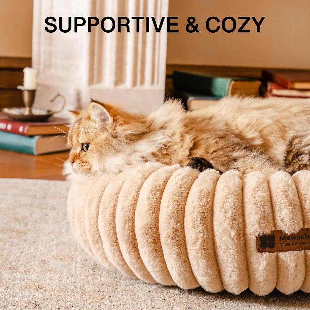 Fluffy Donut Cat Bed  Washable Round Calming Pet Bed for Cats & Small Dogs