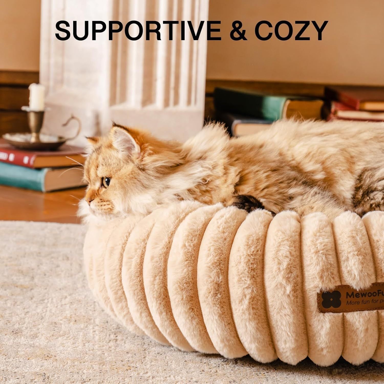 Fluffy Donut Cat Bed  Washable Round Calming Pet Bed for Cats & Small Dogs