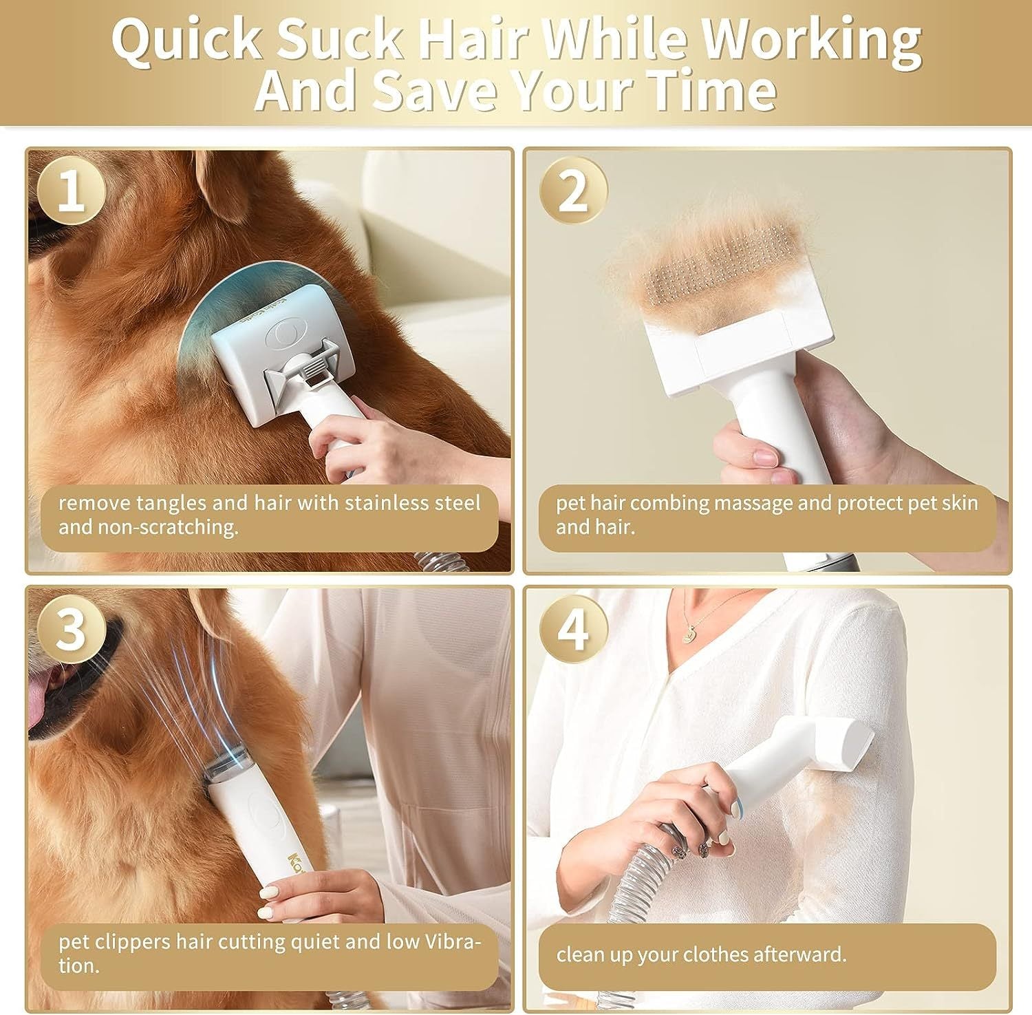 5-in-1 Pet Grooming Kit 🐾 with Vacuum Suction – Low Noise Hair Remover & Clippers for Dogs & Cats