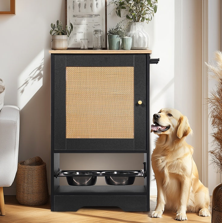 Pet Feeding Station 🐾 with Storage Locker & Dual Overhead Bowls – Anti-Tip Design