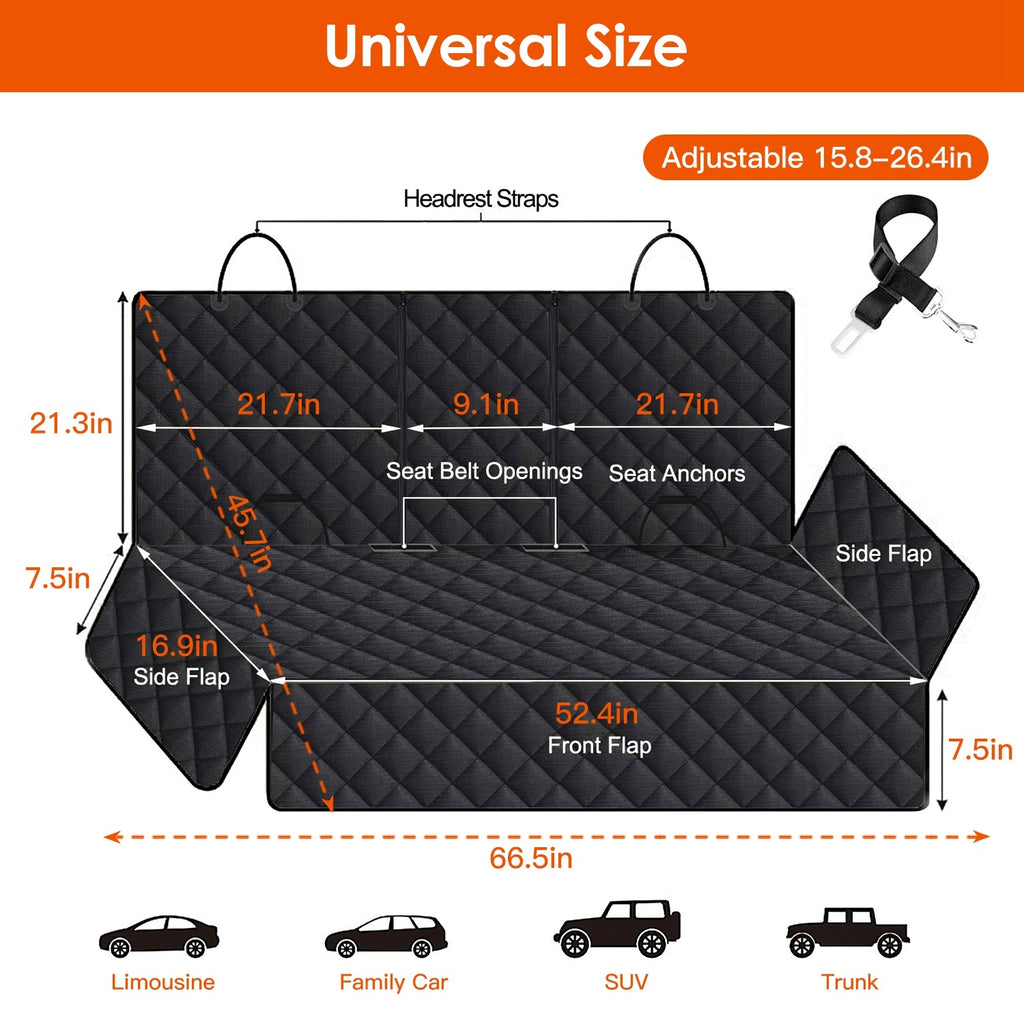 Waterproof Dog Car Seat Cover 🚗🐾 Scratchproof Rear Protector Mat with Seat Belt