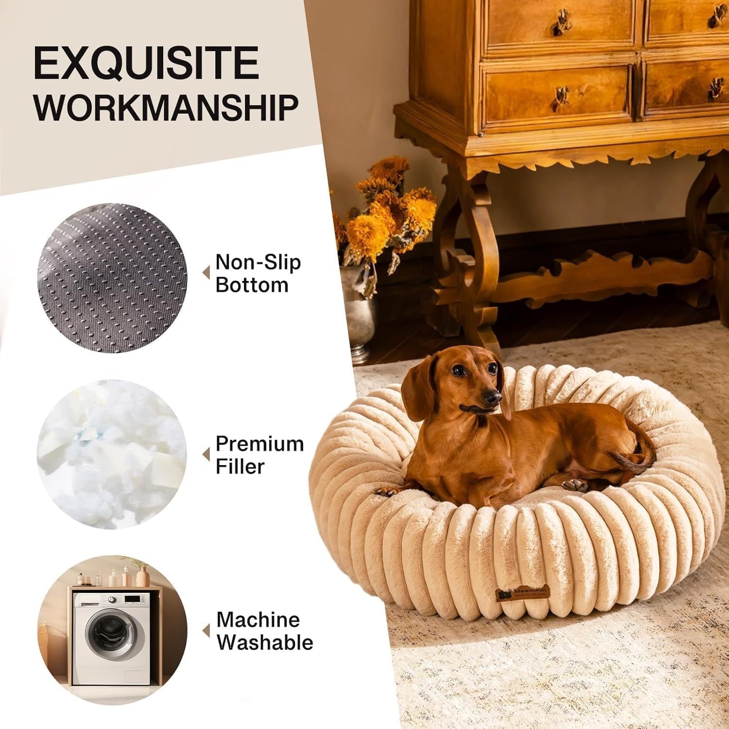 Fluffy Donut Cat Bed  Washable Round Calming Pet Bed for Cats & Small Dogs