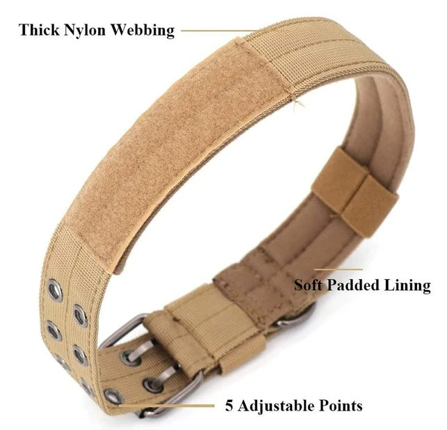 Tactical Heavy-Duty Dog Collar 💪 with Metal Buckle & Handle – Wide Nylon K9 Collar for Large Dogs