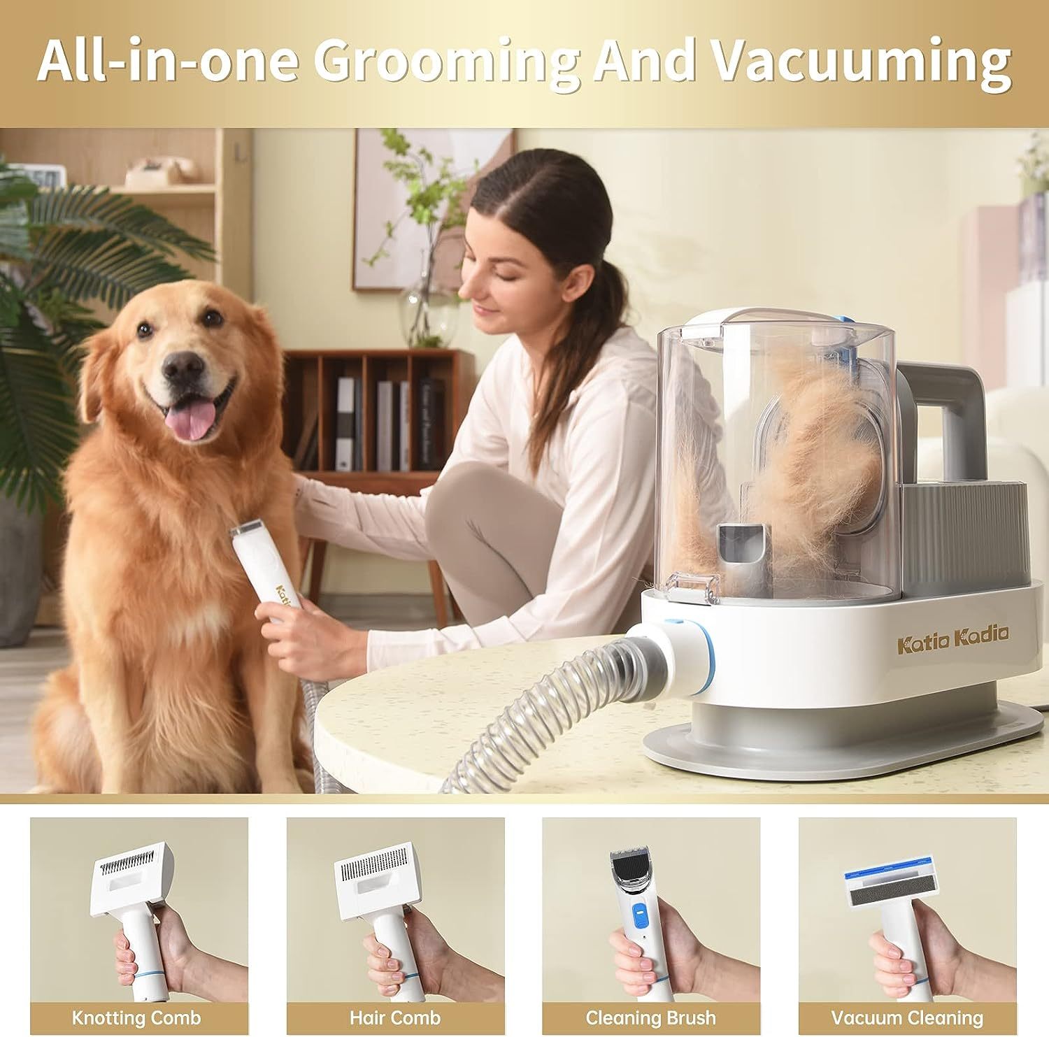 5-in-1 Pet Grooming Kit 🐾 with Vacuum Suction – Low Noise Hair Remover & Clippers for Dogs & Cats