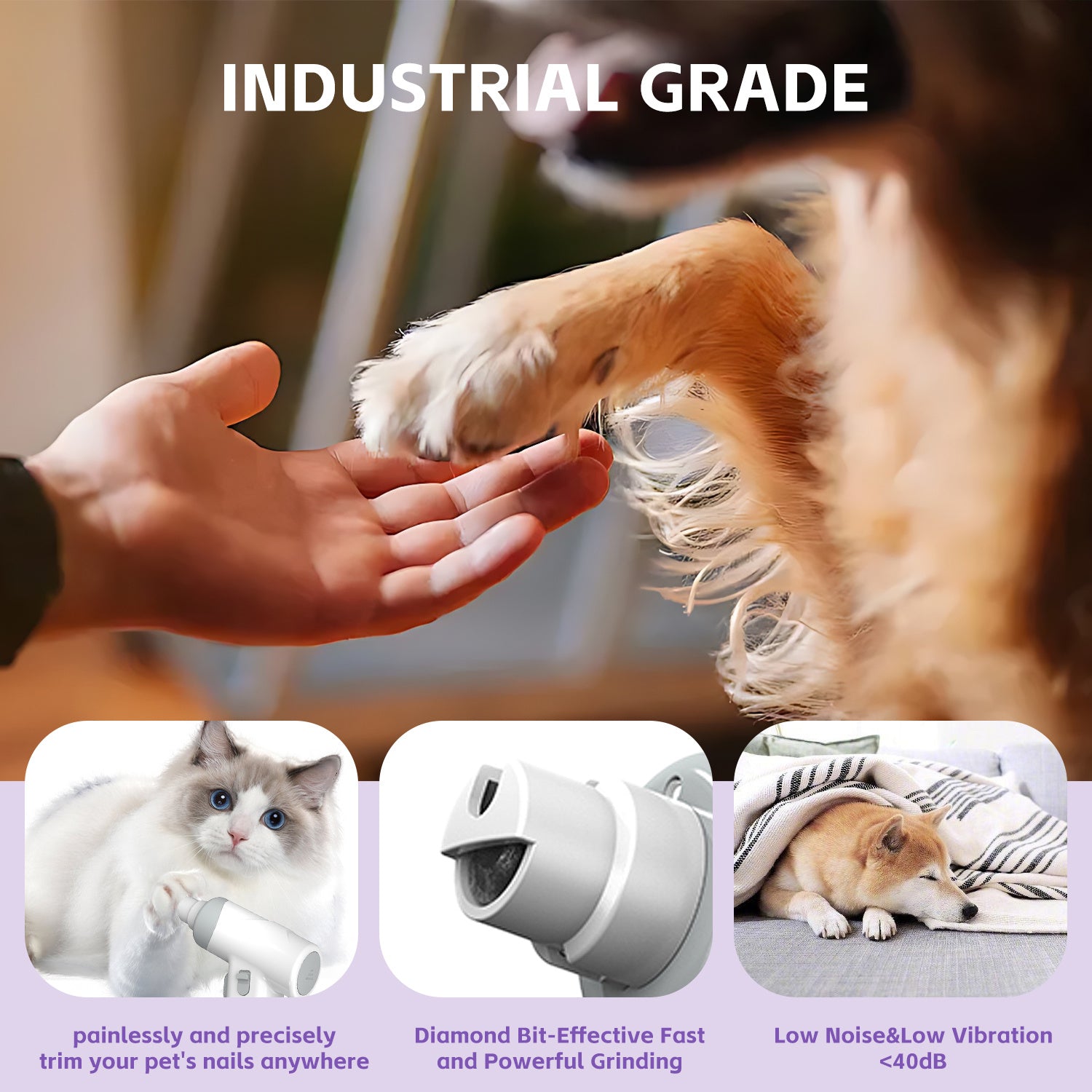 Rechargeable Pet Nail Grinder 🐾 with LED Light & Safety Guard – Dog & Cat Nail Trimmer