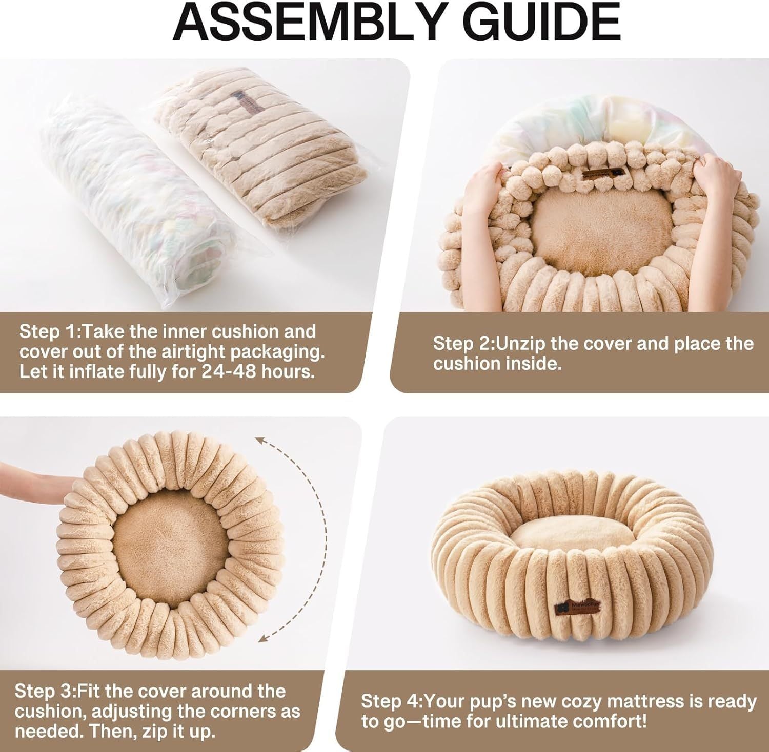 Fluffy Donut Cat Bed  Washable Round Calming Pet Bed for Cats & Small Dogs