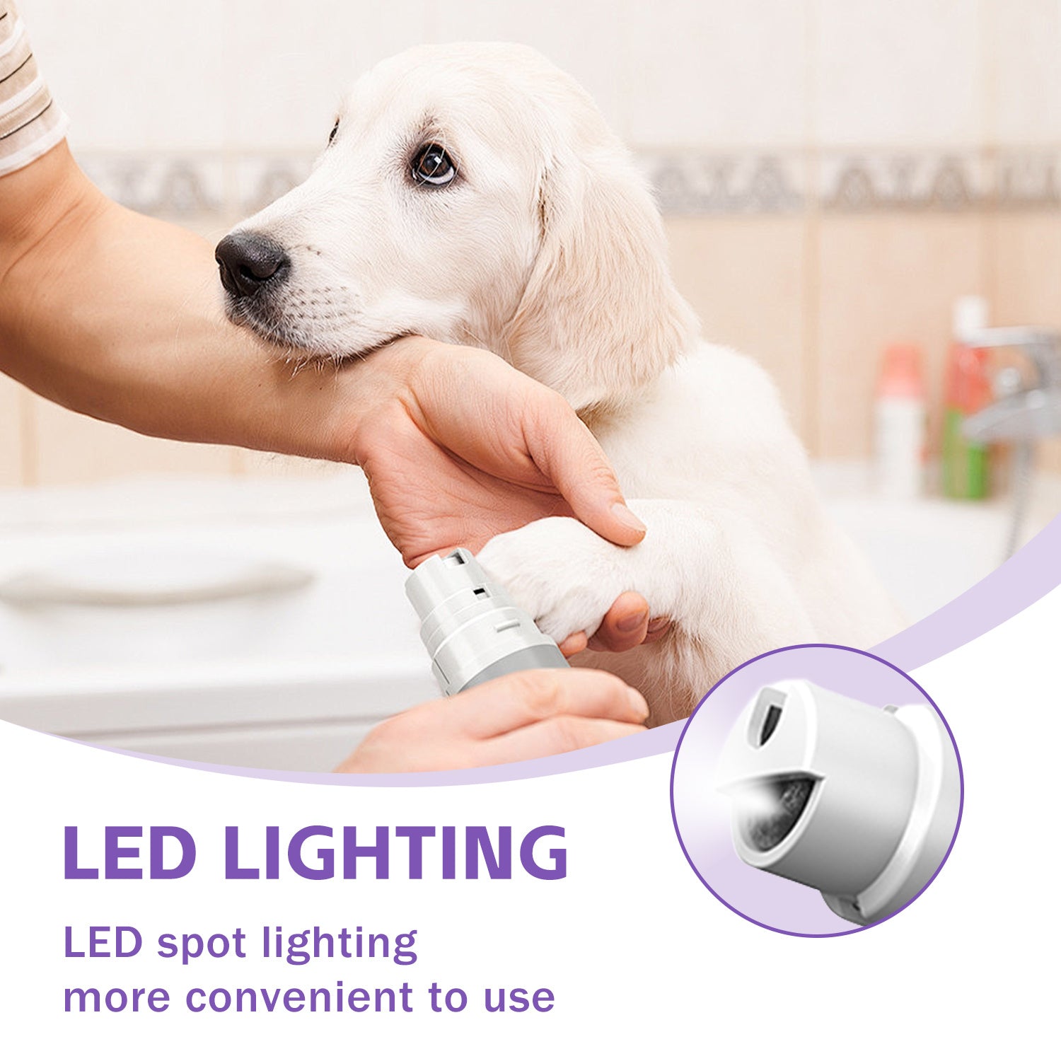 Rechargeable Pet Nail Grinder 🐾 with LED Light & Safety Guard – Dog & Cat Nail Trimmer