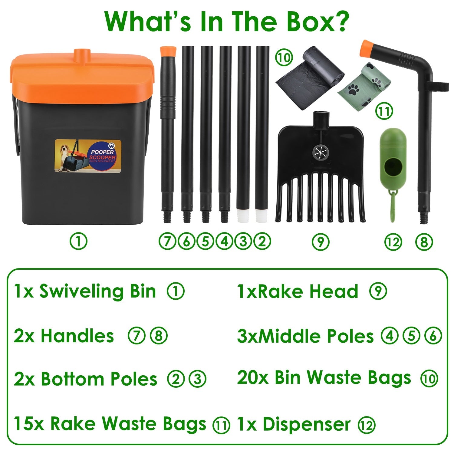 Heavy-Duty Pooper Scooper Kit 🐾 Rake, Swivel Bin & Long Handle with Waste Bags