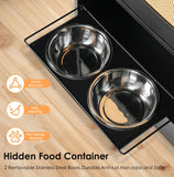 Pet Feeding Station 🐾 with Storage Locker & Dual Overhead Bowls – Anti-Tip Design
