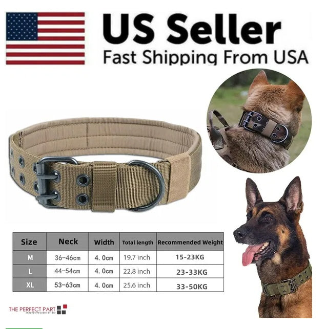 Tactical Heavy-Duty Dog Collar 💪 with Metal Buckle & Handle – Wide Nylon K9 Collar for Large Dogs