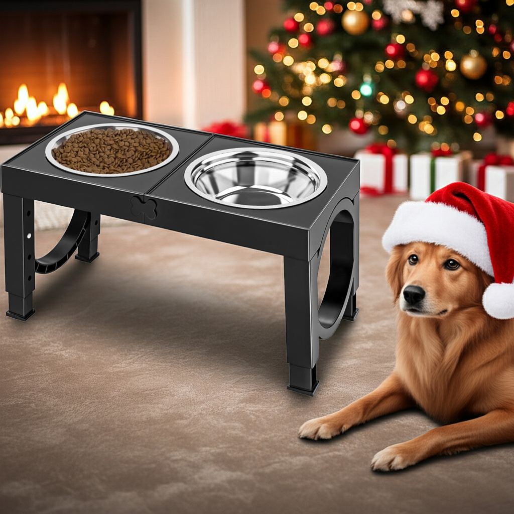 Adjustable Elevated Dog Bowl Stand 🐾 Black Raised Holder for Pet Feeding