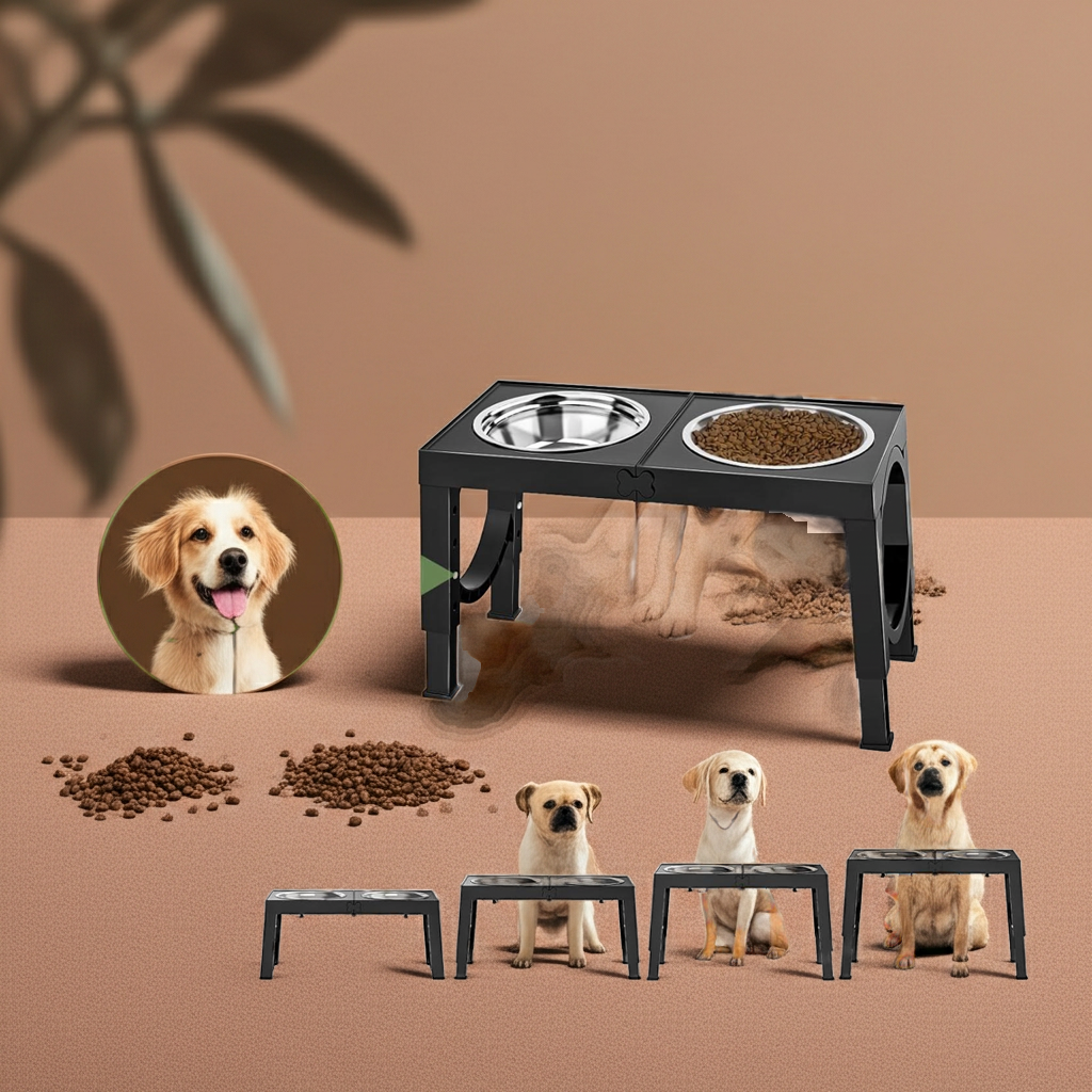 Adjustable Elevated Dog Bowl Stand 🐾 Black Raised Holder for Pet Feeding